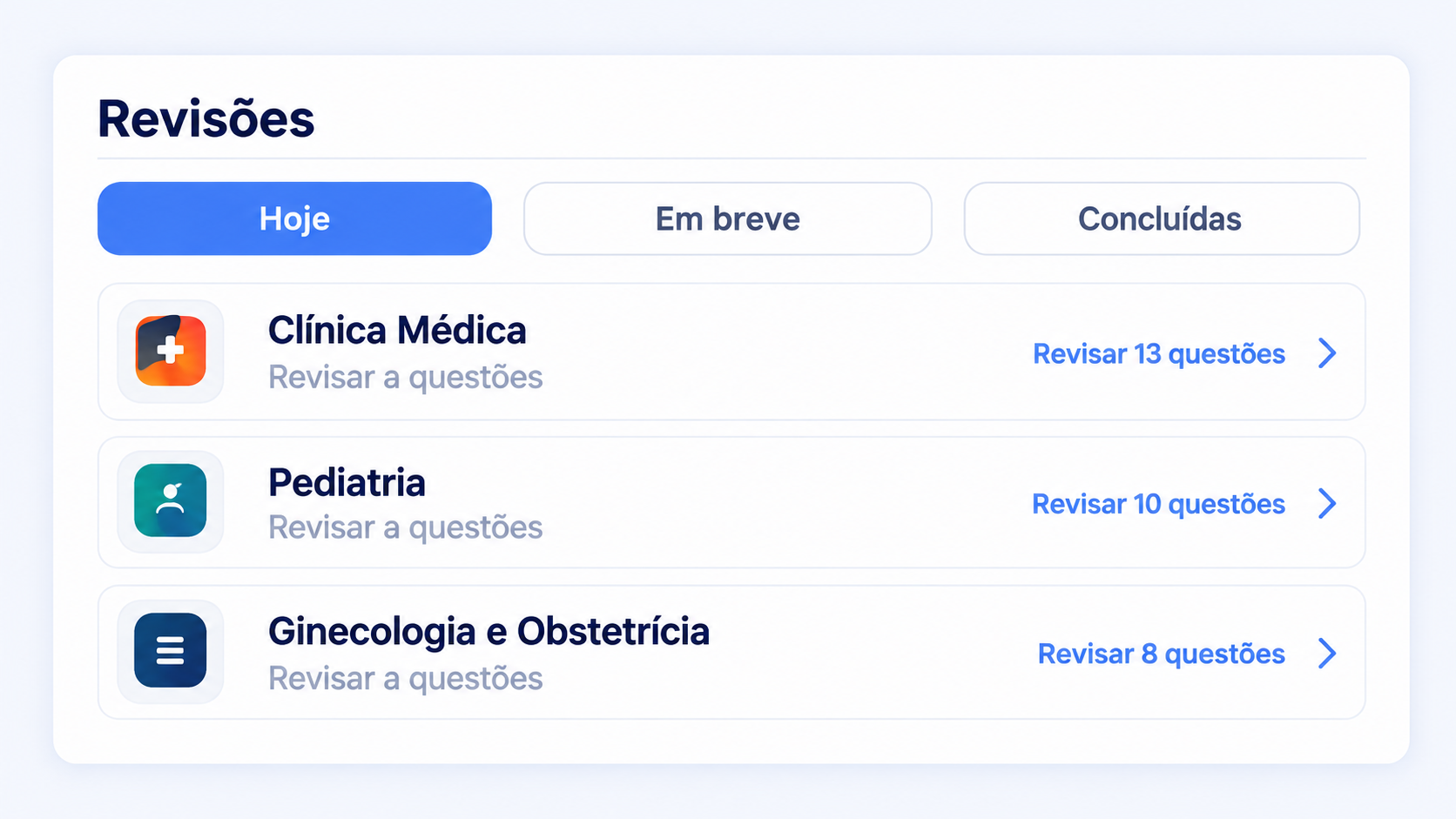 Revisões com abas de hoje e em breve